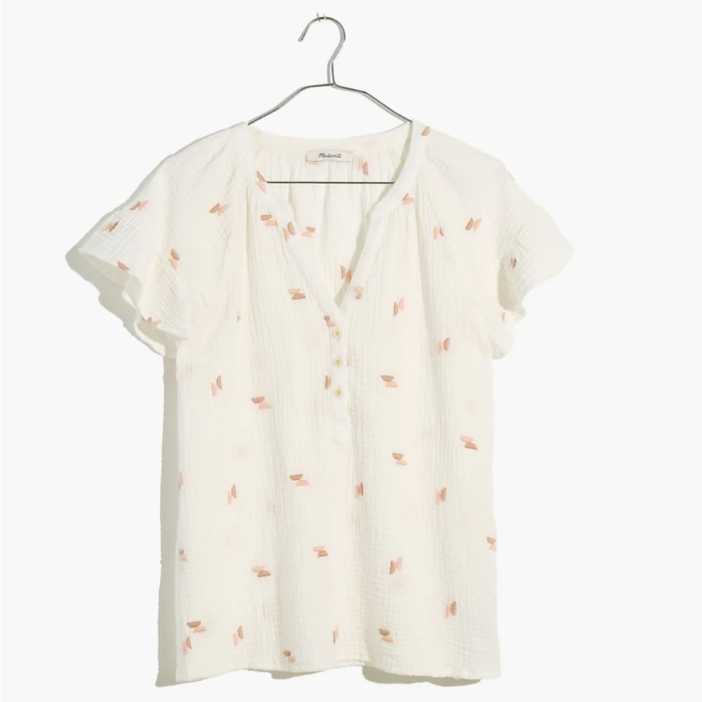 Madewell white gauze top with embroidery detail